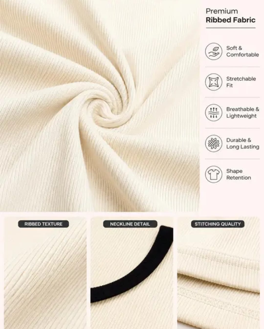 cream crop top 4 Woman wearing a cream sleeveless crop tank top with black contrast trim